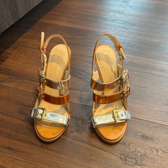 Nine West Mirror Strappy high heel Orange, Silver & Gold Sandals - Picture 1 of 10
